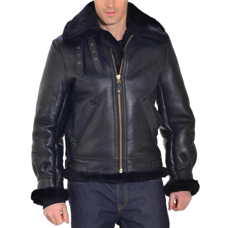 Men's B3 Black Leather Shearling Jacket - Winter Jacket