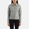 Shirt Collar Leather Grey Jacket Womens