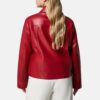 Shirt Collar Red Leather Jacket Womens