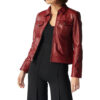 Jessica Trucker Red Leather Jacket For Womens
