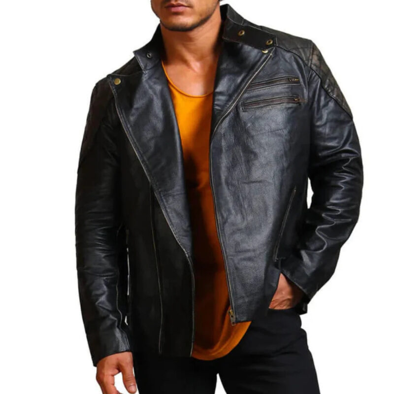 Men's Asymmetrical Skull Leather Jacket