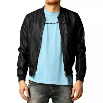 Unisex Leather Bomber Jacket Black