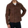James  Men's Shirt Collar Dark Brown Suede Trucker Jacket