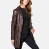 Vintage Belted Style Womenâ€™s Brown Leather Coat