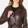 Vintage Belted Style Womenâ€™s Brown Leather Coat