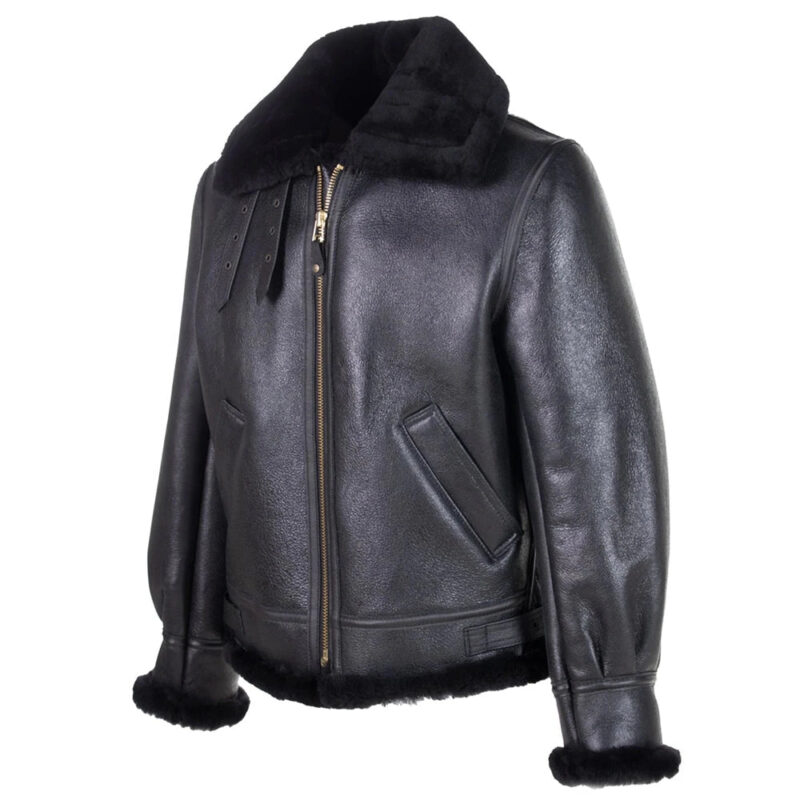 B3 Black Leather Shearling Jacket - Sherpa Winter Jacket