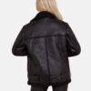 Black Belted Biker Fur Shearling Aviator Leather Jacket For WomensÂ 