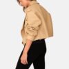 Beige Leather Cropped Jacket For Womens