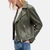 Motorcycle Green Leather Jacket Womens