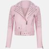 Womens Barbie Pink Brando Studded Biker Jacket