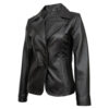 Real Lambskin Notch Lapel Ladies Black Leather Blazer - Side View