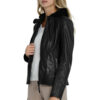 Women's Black Hooded Moto Jacket
