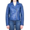 Women's Blue Biker Quilted Leather Jacket