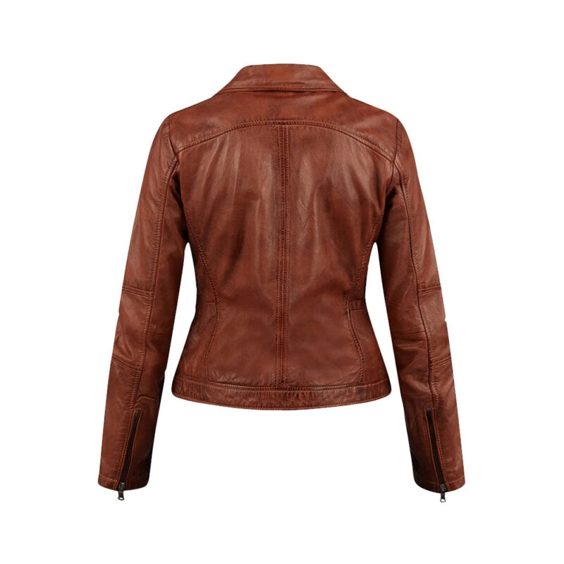 Slim Fit Brown Genuine Leather Jacket Womens