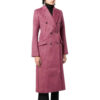 Womens Pink Plaid Wool Long Coat