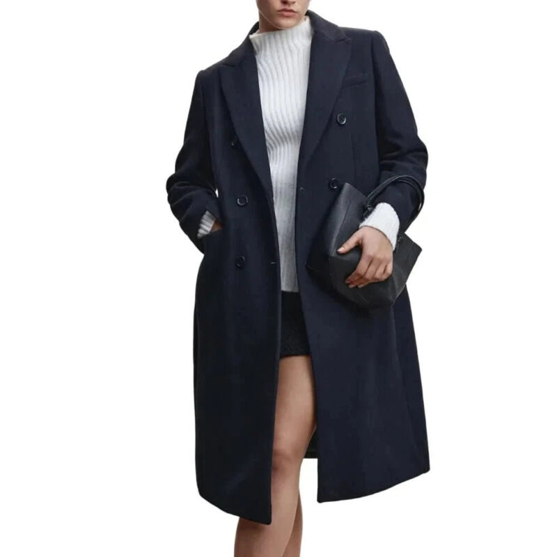 Womenâ€™s Navy Blue Long Wool Coat