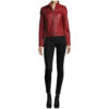 Merlot Apple Red Leather Biker Jacket for Womens
