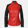 Womens Red And Black Leather Biker Jacket
