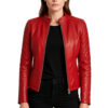 Women's Quilted Real Leather Red Racer Jacket