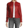 Allen Red Leather Biker Jacket Womens