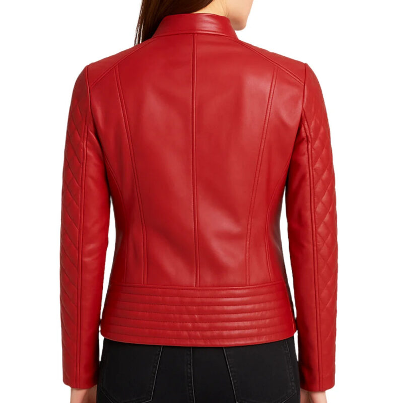 Women's Real Leather Red Cafe Racer Jacket