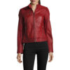 Red Leather Biker Jacket Womens