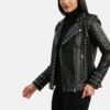 Womens Studded Motorcycle Black Leather Jacket