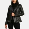 Womens Studded Motorcycle Black Punk Leather Jacket