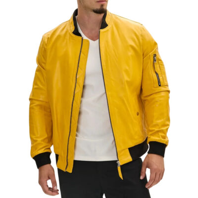 Mens Real Lambskin Leather Bomber Jacket
