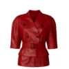 Elena Matei Hood Premiere 2025 Red Leather Jacket