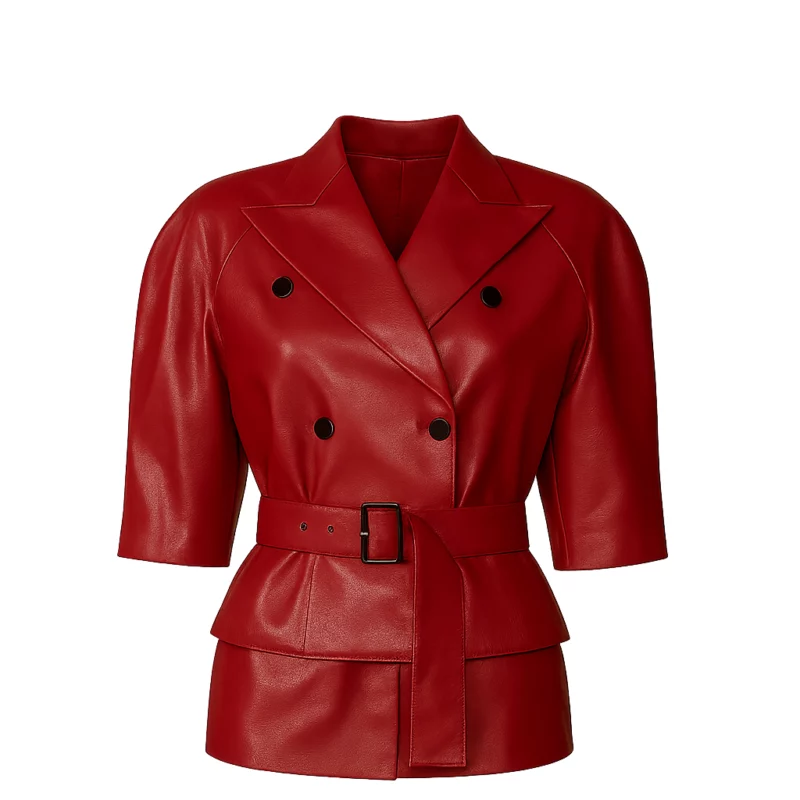 Elena Matei Hood Premiere 2025 Red Leather Jacket