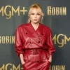 Elena Matei Robin Premiere 2025 Red Leather Jacket