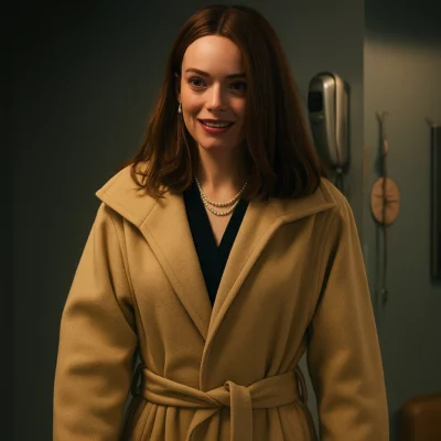 Emma Mackey Ella McCay Brown Coat