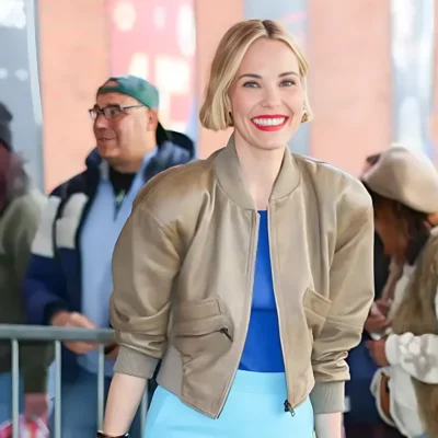 Leslie Bibb Brown Cropped Leather Jacket