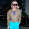 New York City 2025 Leslie Bibb Brown Cropped Leather Jacket
