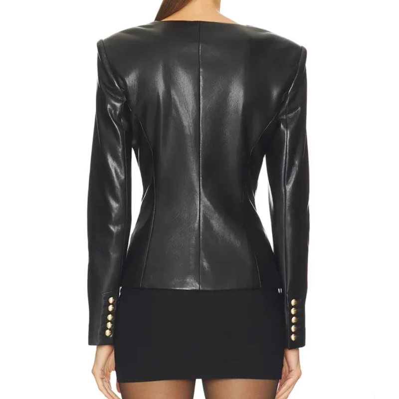 The View S29 Host Joy Behar Square Neck Leather Jacket