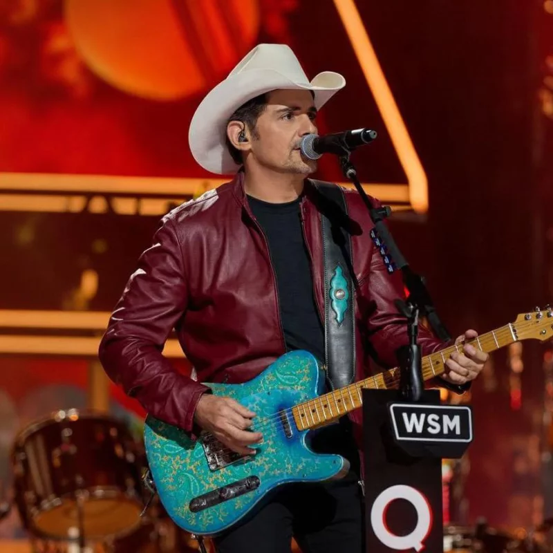 A Grand Ole Opry Christmas 2025 Brad Paisley Maroon Leather Jacket