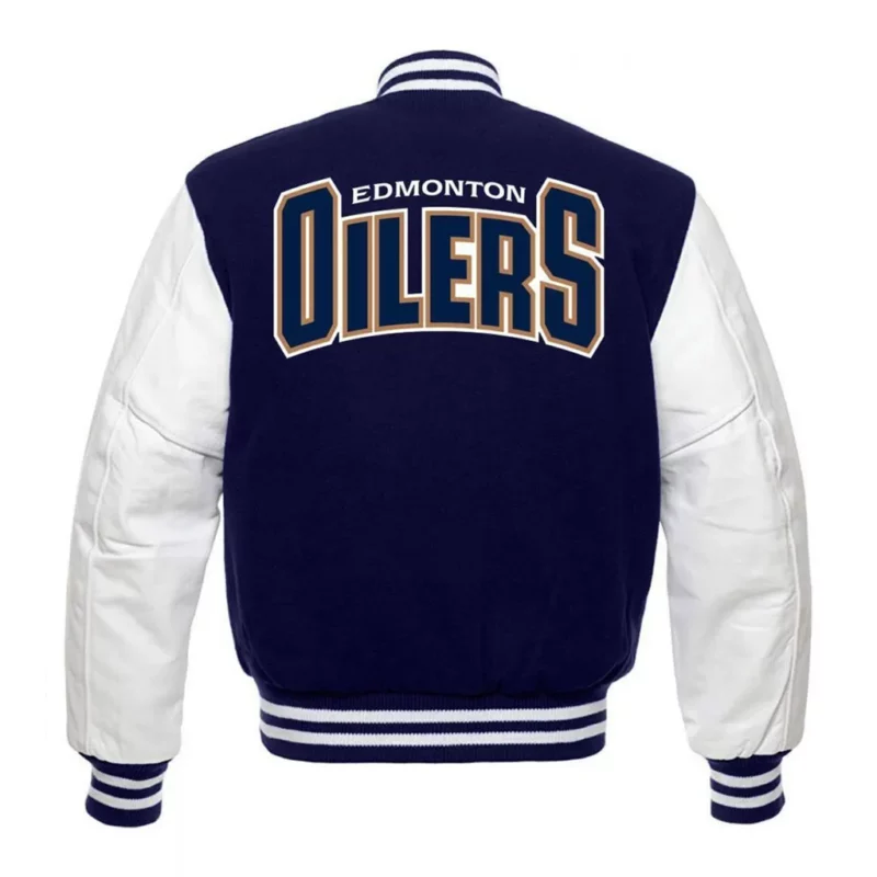 Edmonton Oilers Team Blue and White Varsity Jacket