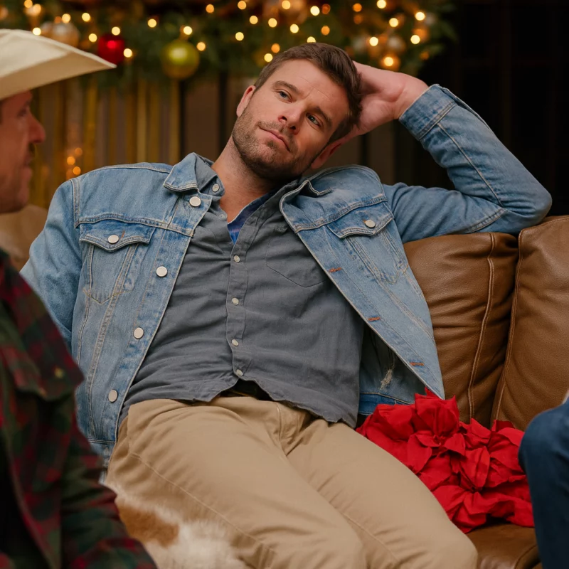 Finding Mr. Christmas Davey Fisher Blue Denim Jacket