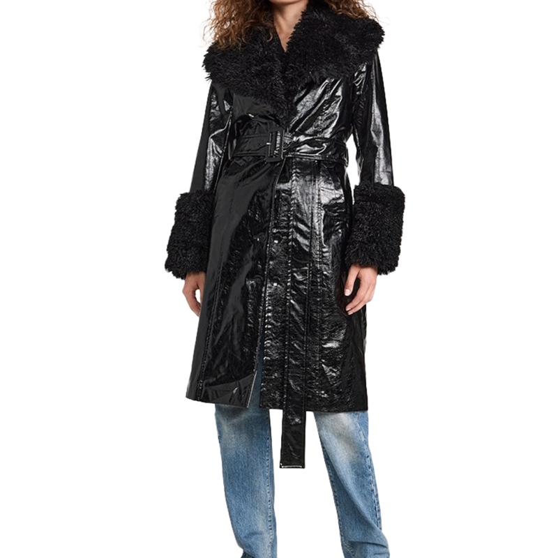 Gemma Daddy Issues S02 Aimee Lou Wood Black Leather Fur Coat