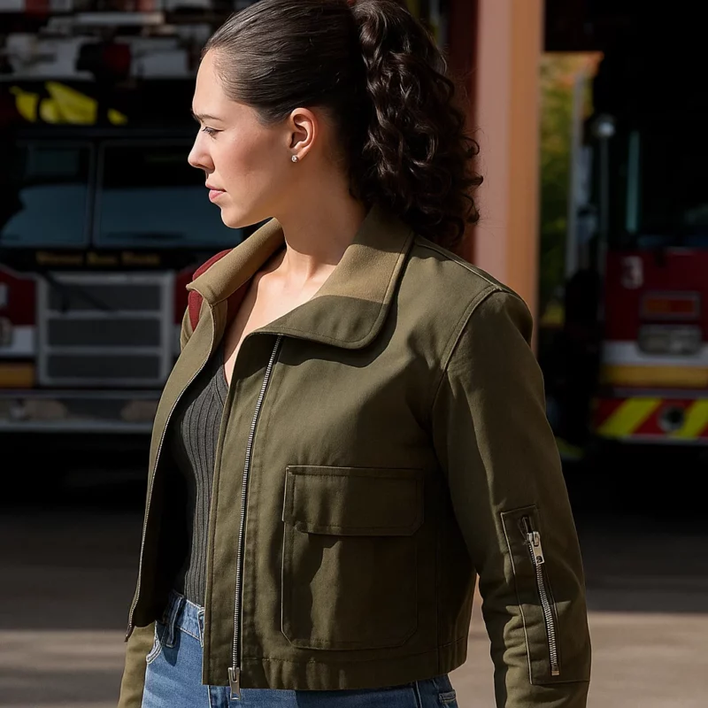 Hanako Greensmith Chicago Fire S14 Violet Mikami Cropped Green Jacket