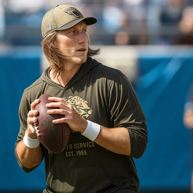 Jacksonville Jaguars Salute to Service 2025 Trevor Lawrence Green Hoodie