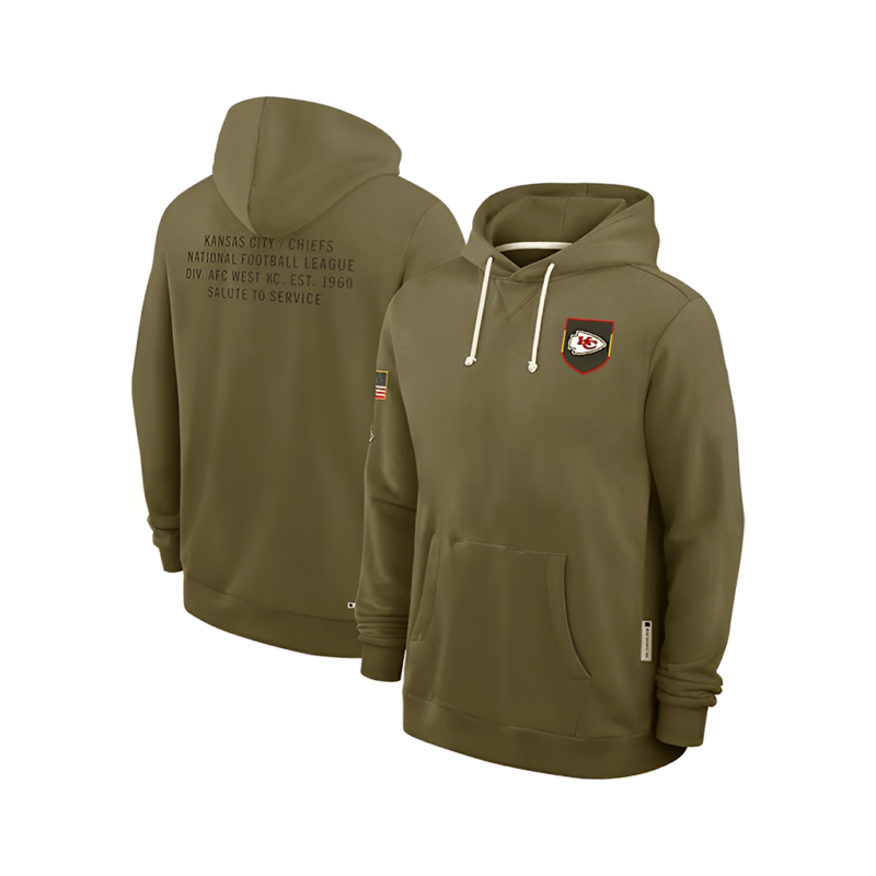 Kansas City Chiefs Salute to Service 2025 Travis Kelce Green Pullover Hoodie