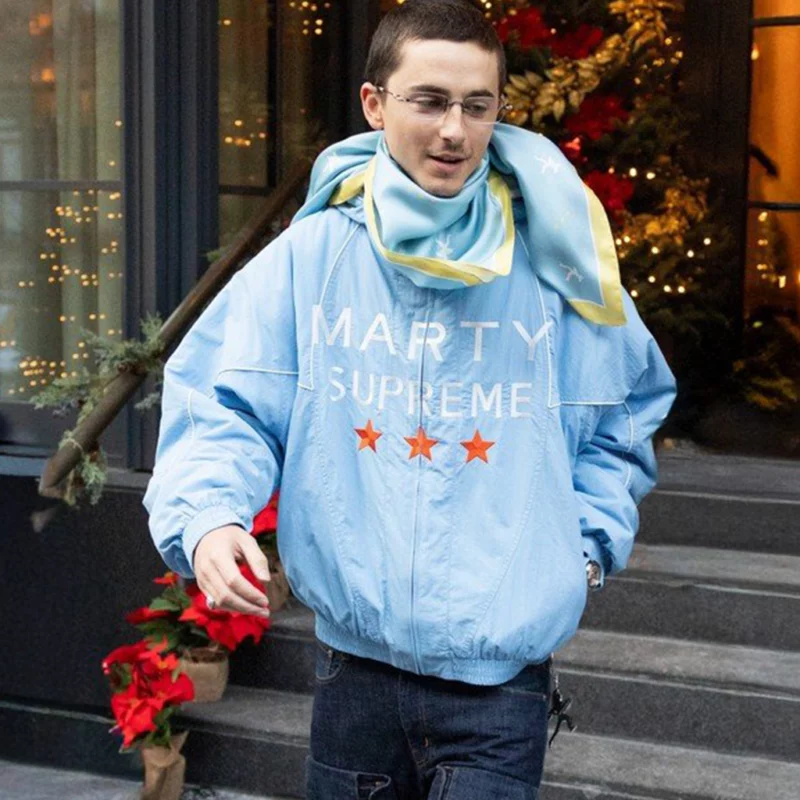 Marty Supreme NYC Timothee Chalamet Blue Jacket