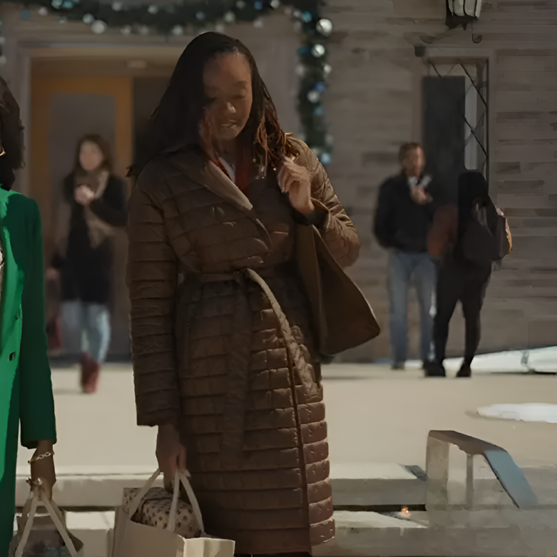 Maya Montgomery Fake Yourself A Merry Little Christmas KiKi Layne Brown Leather Coat