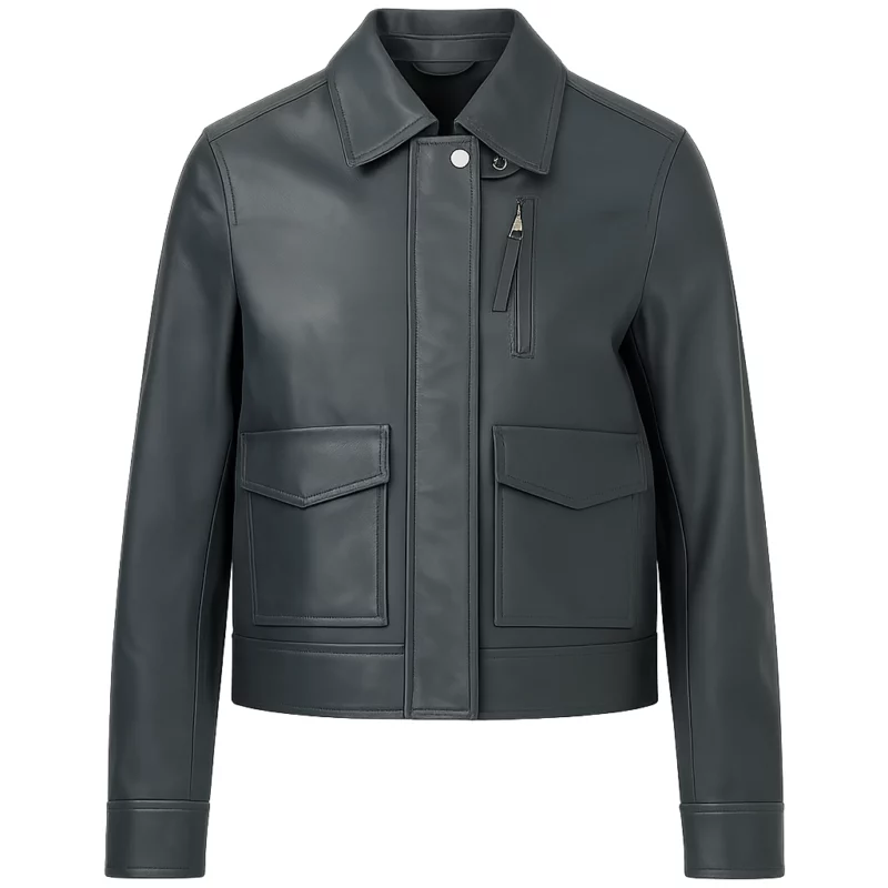 Michelle Morgan Heartland S19 Lou Fleming Grey Leather Jacket