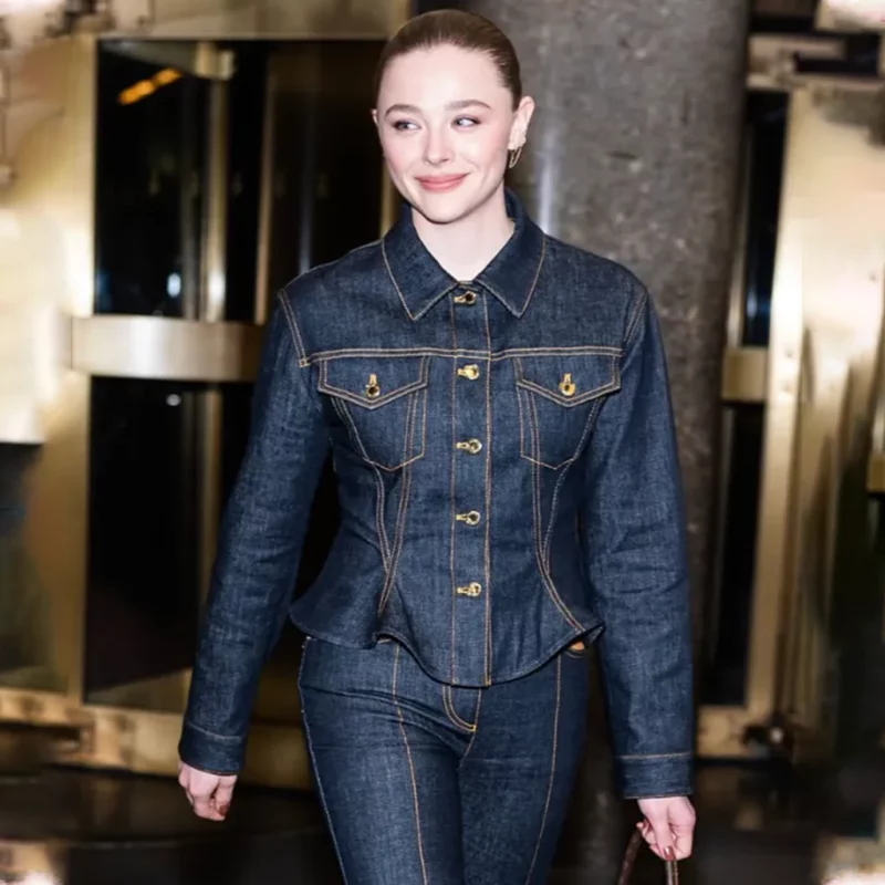 NYC 2025 Chloe Grace Moretz Blue Denim Jacket