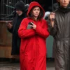 NYC Milly Alcock Red Hooded Coat