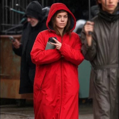 NYC Milly Alcock Red Hooded Coat