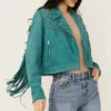 River Heartland S19 Kamaia Fairburn Fringe Green Suede Jacket